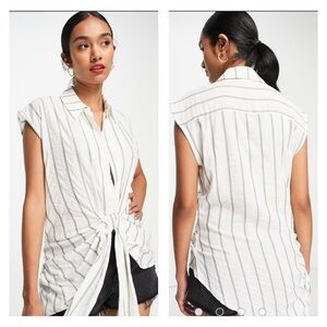 River Island tie front short sleeved shirt in green stripe